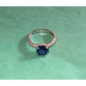 Sterling Silver Sapphire Ring with CZ stones size 7.5